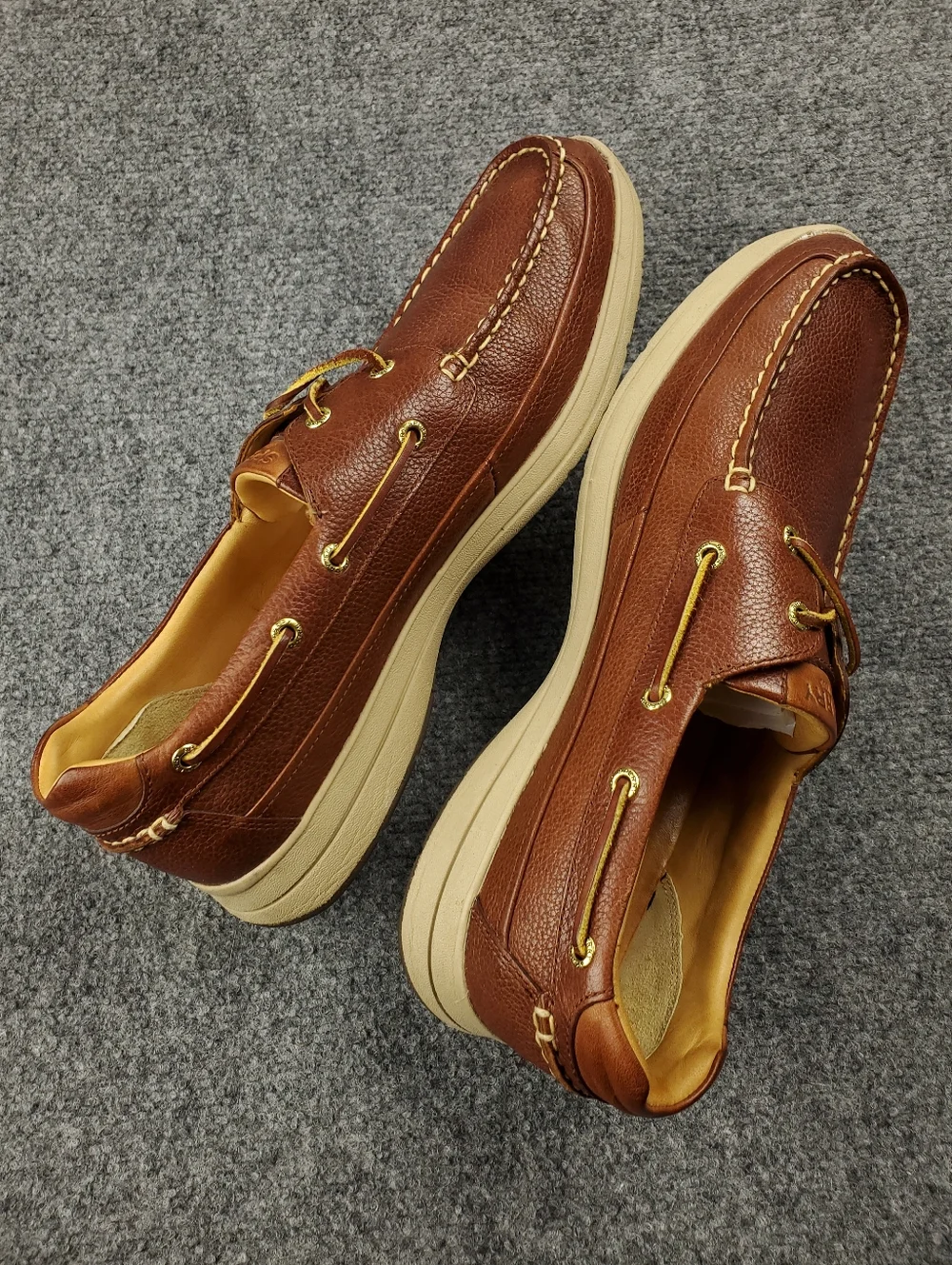 Sperry Gold Cup Boat Shoes Mens 13 Ultralite 2 Eye Cognac Brown Pebbled Leather